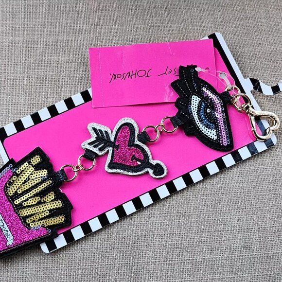 Betsey Johnson Keychain Sequin Fries Charms Keys Holder Key Chain Keyrings NWT - Picture 9 of 10